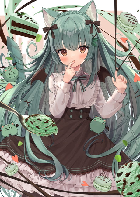 Minty anime girl illustration