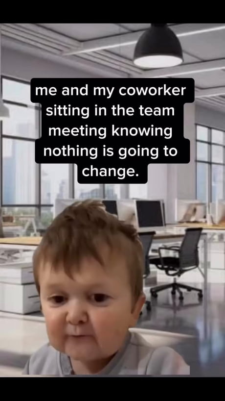 Me and my coworker in a team meeting knowing nothing will change