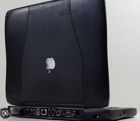 An old Apple laptop from 1997 having the Apple logo upside down... - 9GAG