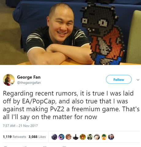 George Fan wasn't sacked over pay-to-win in Plants vs Zombies 2