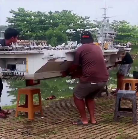 This guy has an amazing hobby; he built himself an aircraft carrier.