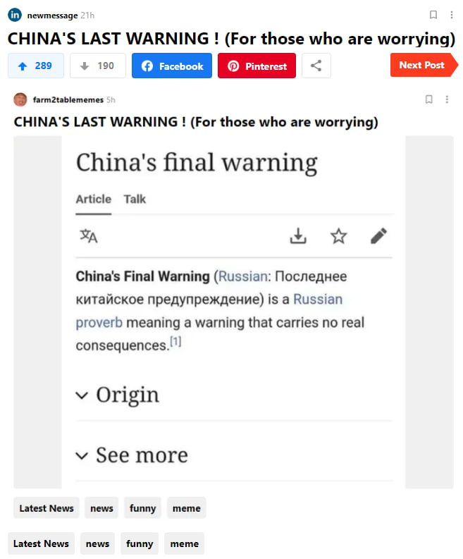 CHINA'S LAST WARNING ! (For Those Who Are Worrying) - 9GAG