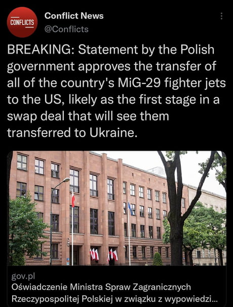 It's coming guys - To protect Poland, jet will transferred to US first and then to Ukraine.