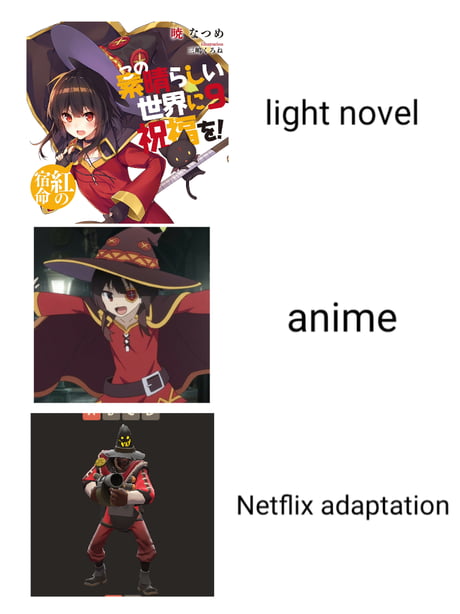 Netflix adaptation is much better : r/Konosuba