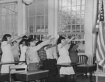 The U.S Pledge of Allegiance salute used to be identical to the Nazi Sieg Heil salute. Both were based on the Roman salute. The U.S adopted it first in 1892 & changed it to the hand over heart in 1940 during WW2.