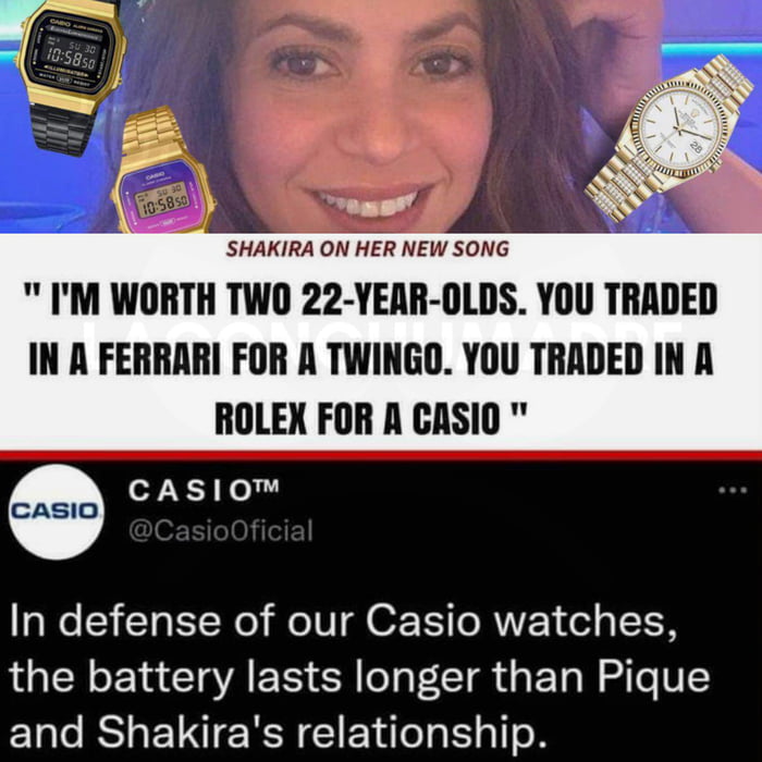 Casio revenue 19 7 billion usd rolex revenue 13 billion usd shakira