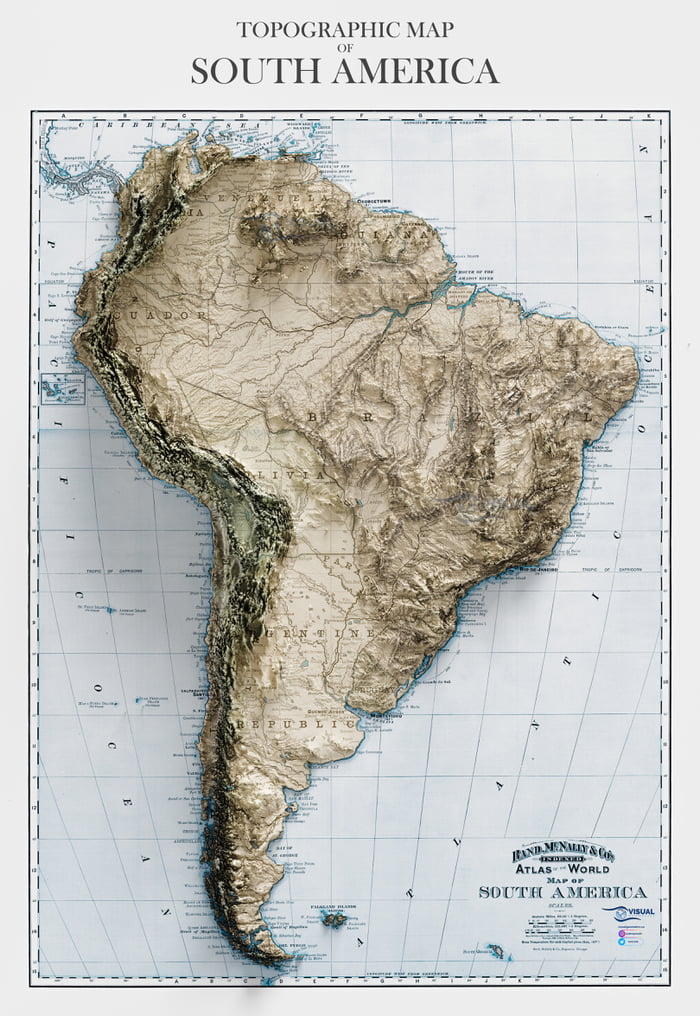 Topographic Map Of South America C 1892 9GAG   AqjYQEZ 700b 