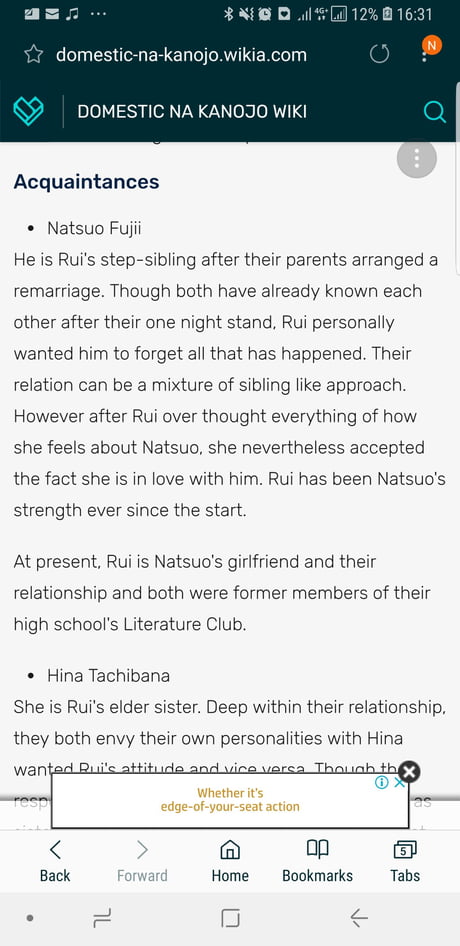 Rui Tachibana/Relationships, Domestic na Kanojo Wiki