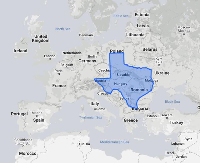 The true size of Texas is actually a quarter of the size of Europe. 9GAG