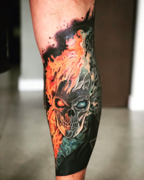 Its a ghost rider tattoo and our  181 Tattooz Studio  Facebook