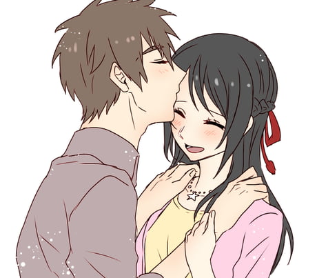 Anime Couple Forehead Kiss Drawing by Angelindisguise12 on DeviantArt