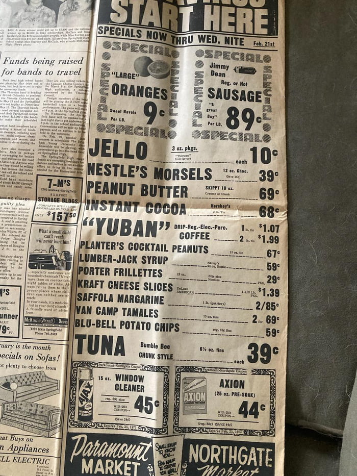 Food prices from a 1973 newspaper ad 9GAG