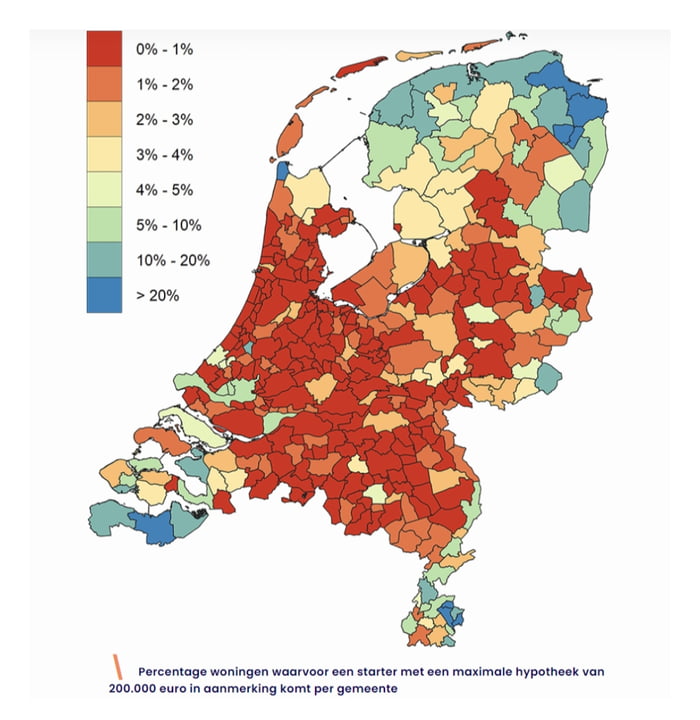 Percentage of houses you can buy for €200.000 or less in the