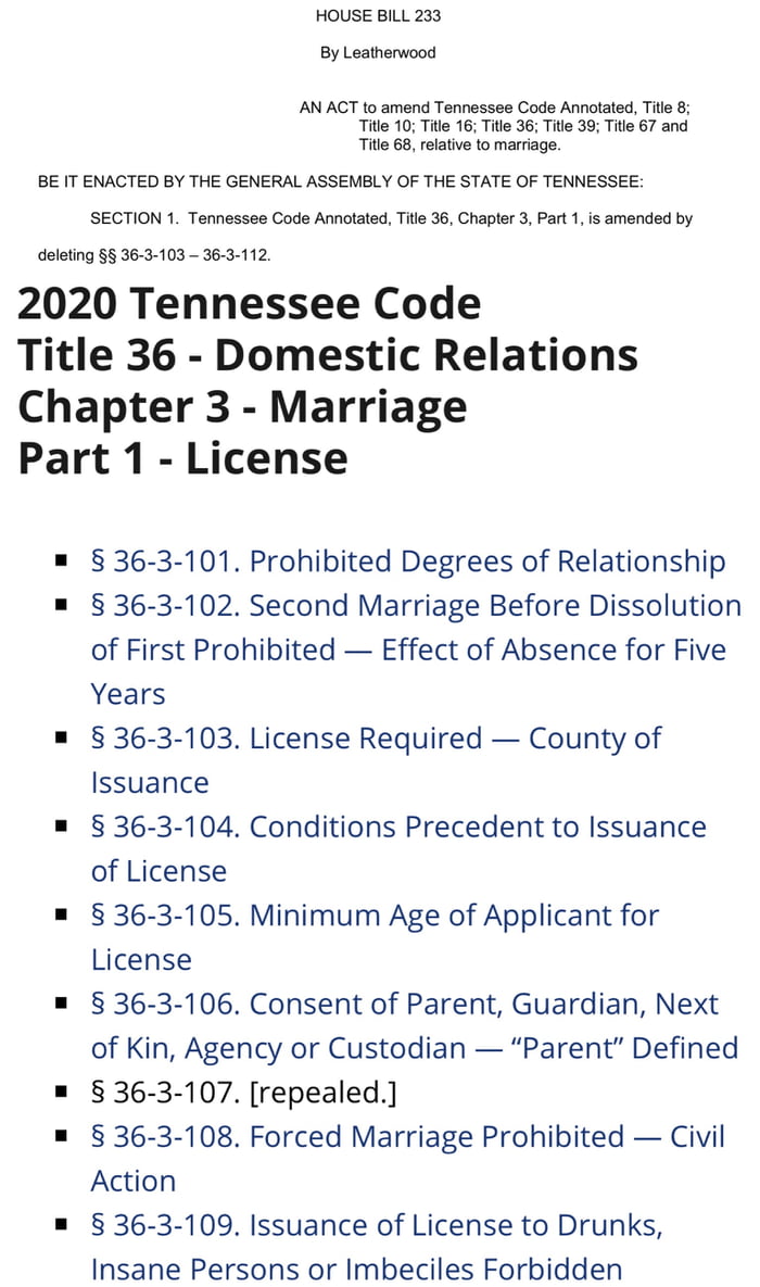 The vero first section of the Tennessee bill removes age restrictions