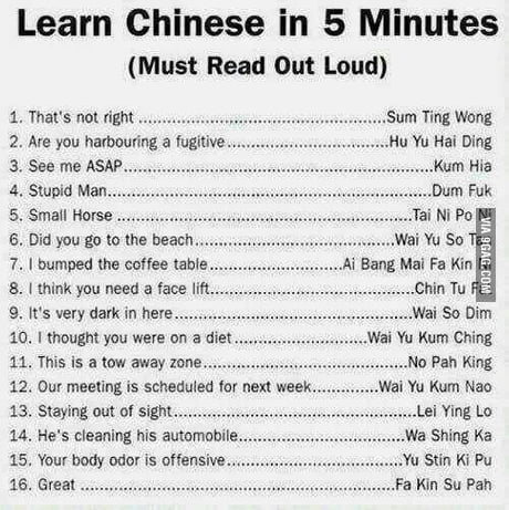 How To Learn Chinese In 5 Minutes 9gag