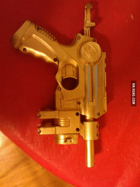 Gold Nerf gun, shoots about 100 ft - 9GAG