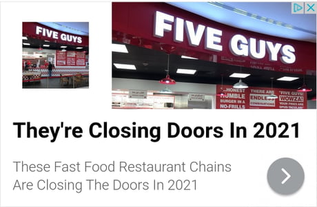 Five Guys Isn T In The Article And None Of The Restaurants Listed Within Are Going Out Of Business 9gag