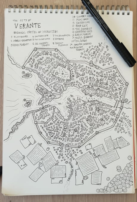 OC][Art] Pen and Ink City Map : r/DnD