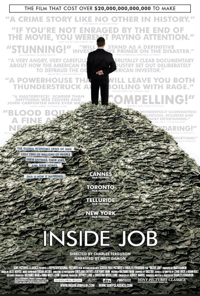 Highly documentary about the 2008 economic crisis and corruption. 9GAG