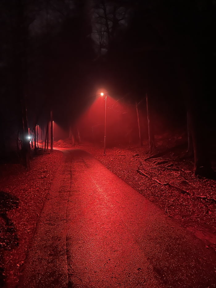 These lights are red so they don’t disturb bats. 9GAG