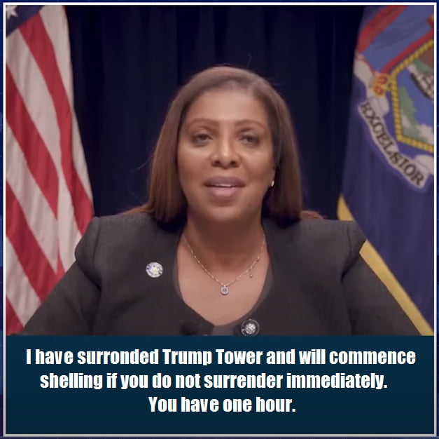 Letitia James looks like a Command and Conquer general in her addresses ...