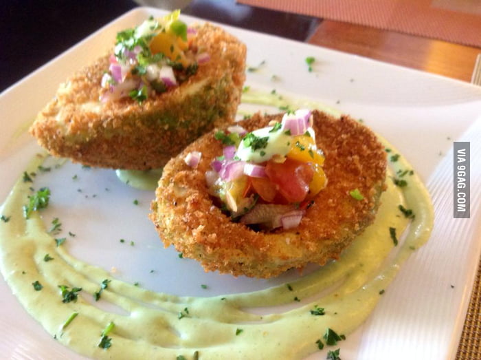 Panko breaded deepfried avocado with heirloom tomato pico de gallo and
