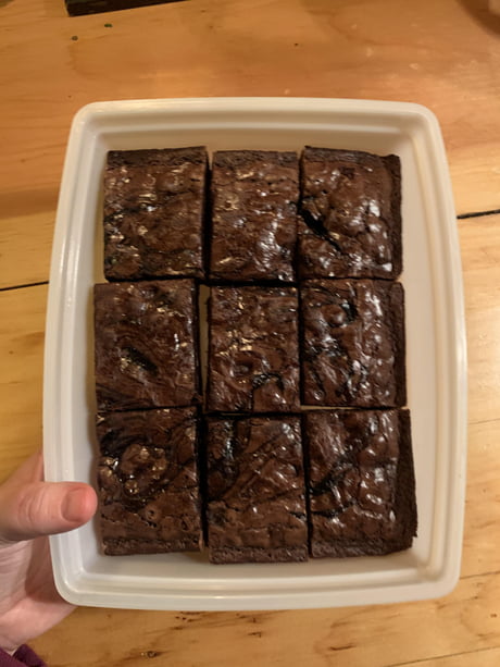 The leftover brownies into this tupperware perfectly