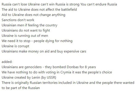 Here are the main Russian narratives... please help to make a complete list... and who da f**k was offended by the previous post?