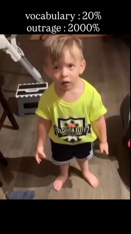 Even the infant is outraged throwing the bottle