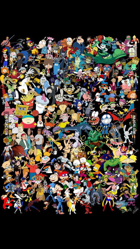 Threw some 90s-05 cartoon characters together. Try and name them all. Find  Waldo for extra points. - 9GAG