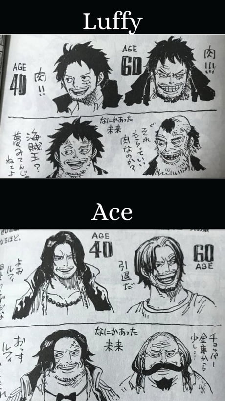 Eiichiro Oda S Drawing Of Old Luffy And Ace The Lower Drawings Are The Depiction From The Worst Timeline 9gag