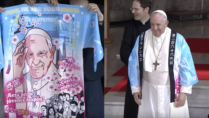 When Pope Francis visited Japan last year he was gifted a custom anime robe, which he wore