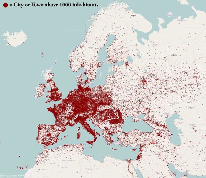 Population density map in Europe