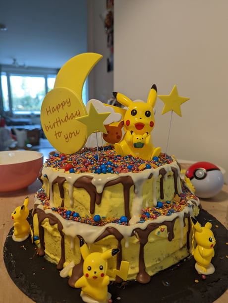 My first ever self-made cake. It's for a friend who turns 55 tmr. She is  still very young at heart and loves Pokemon. - 9GAG