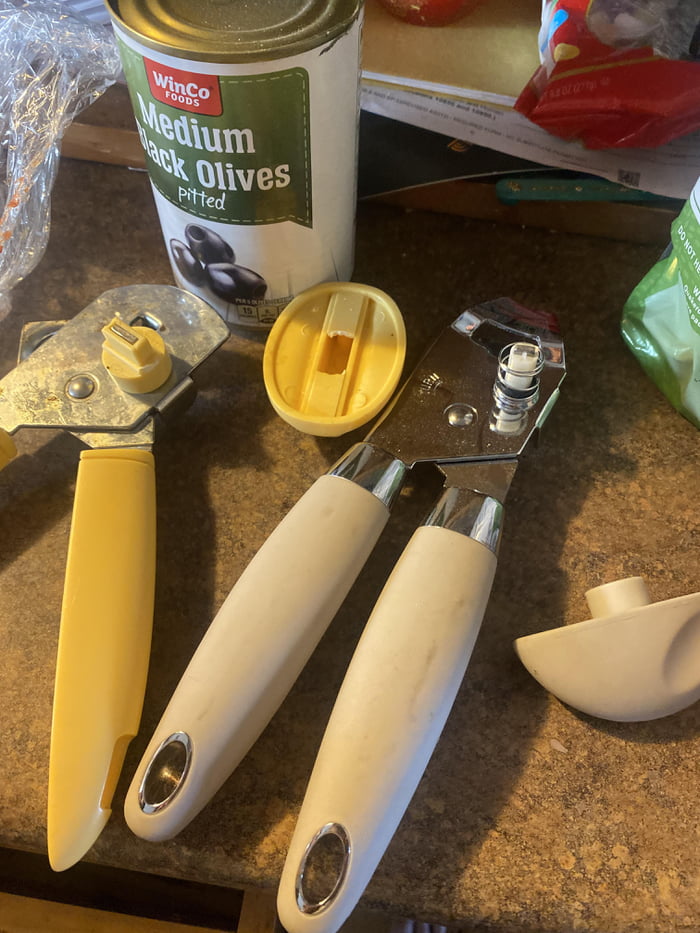 Broke 2 can openers trying to open a can of olives. 9GAG