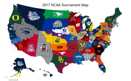 Map of the 2017 NCAA Tournament