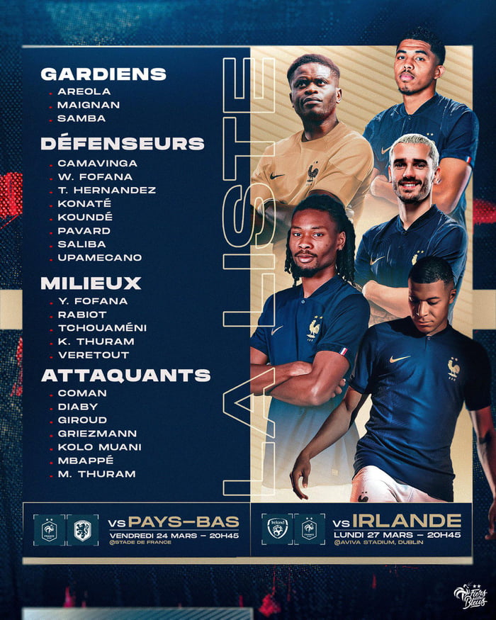 France national Squad list for qualifying for the Euro 2024 9GAG