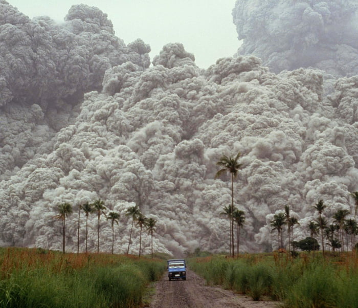 A truck trying to drive away from the pyroclastic flow of the Mt ...