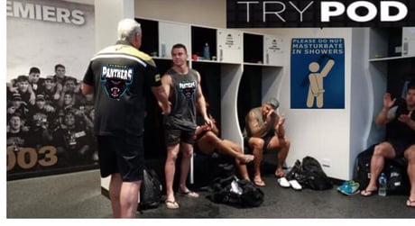 Penrith Panthers (Australian Rugby League team) dressing rooms. Check out the poster on the wall.