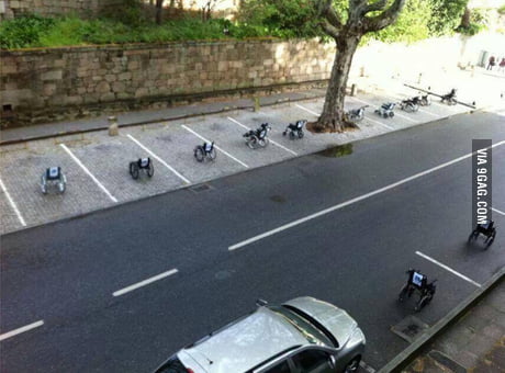 Brilliant protest in Lisbon, Portugal. Wheelchair parked with notes on them "be right back" "just getting something"