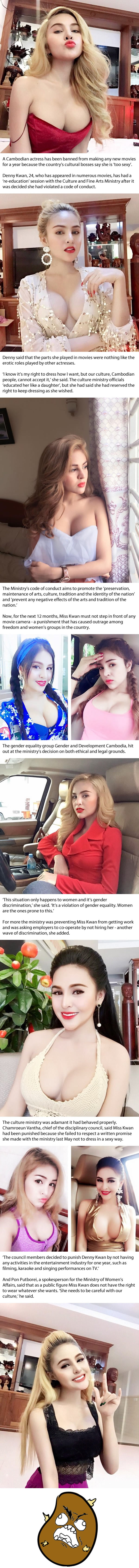 Cambodian actress is banned from making new movies for a year because culture bosses say she is 'too sexy'