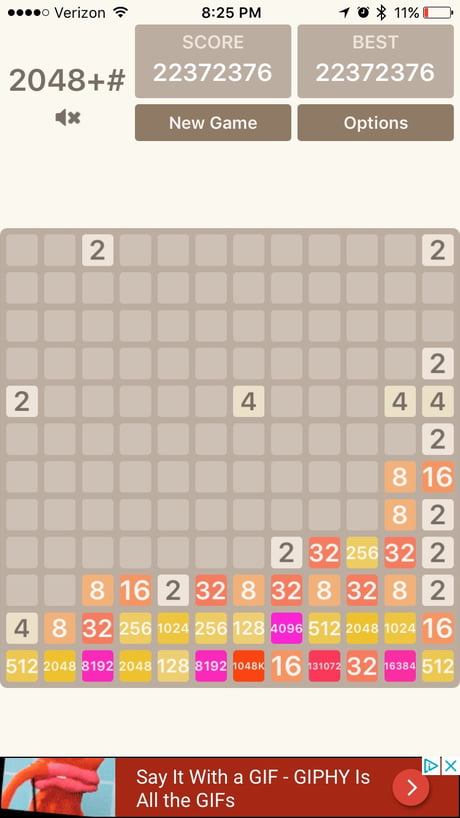 2048+ , 8x8 grid, over 1 million tile, 19 million score : r/2048