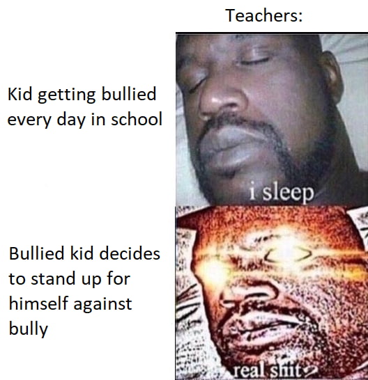 I remember being punished for punching bully in face, After that i couldn't do it again because i was afraid of getting punished. Clown world vision activated