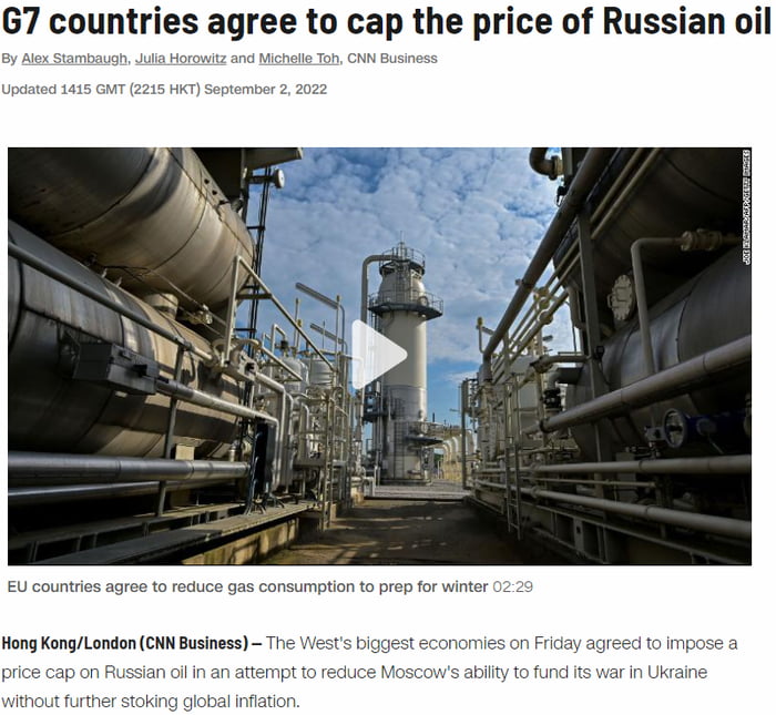 G7 agrees on price cap on Russian oil. - 9GAG