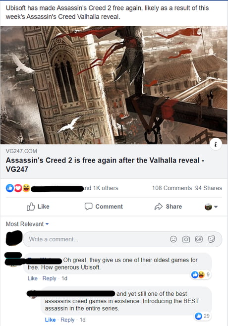 Assassin's Creed 2 is free again after the Valhalla reveal