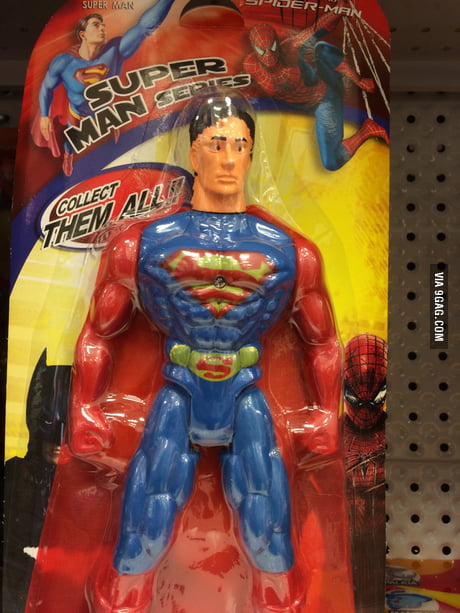 Why does that Superman look retarded? And why is Spiderman on the package?  - 9GAG